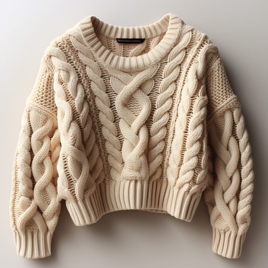 Cropped Cable Knit Crewneck Sweater